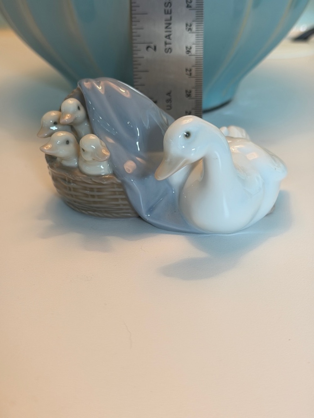 Porcelain Mother Duck with Ducklings Figurine - White and Light Gray